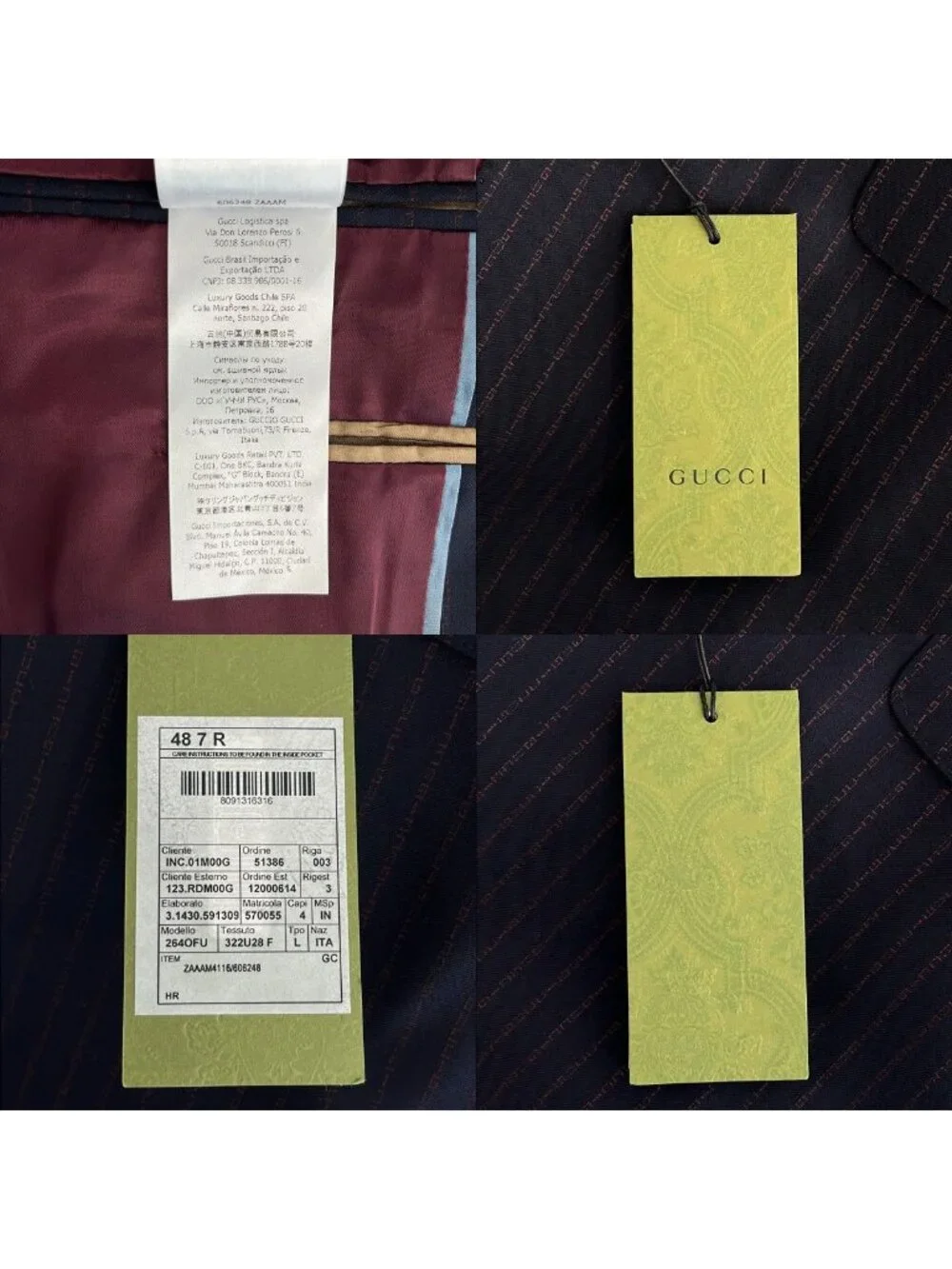 Gucci Set Wool Logo Striped Tailored Jacket Trousers 48 Navy